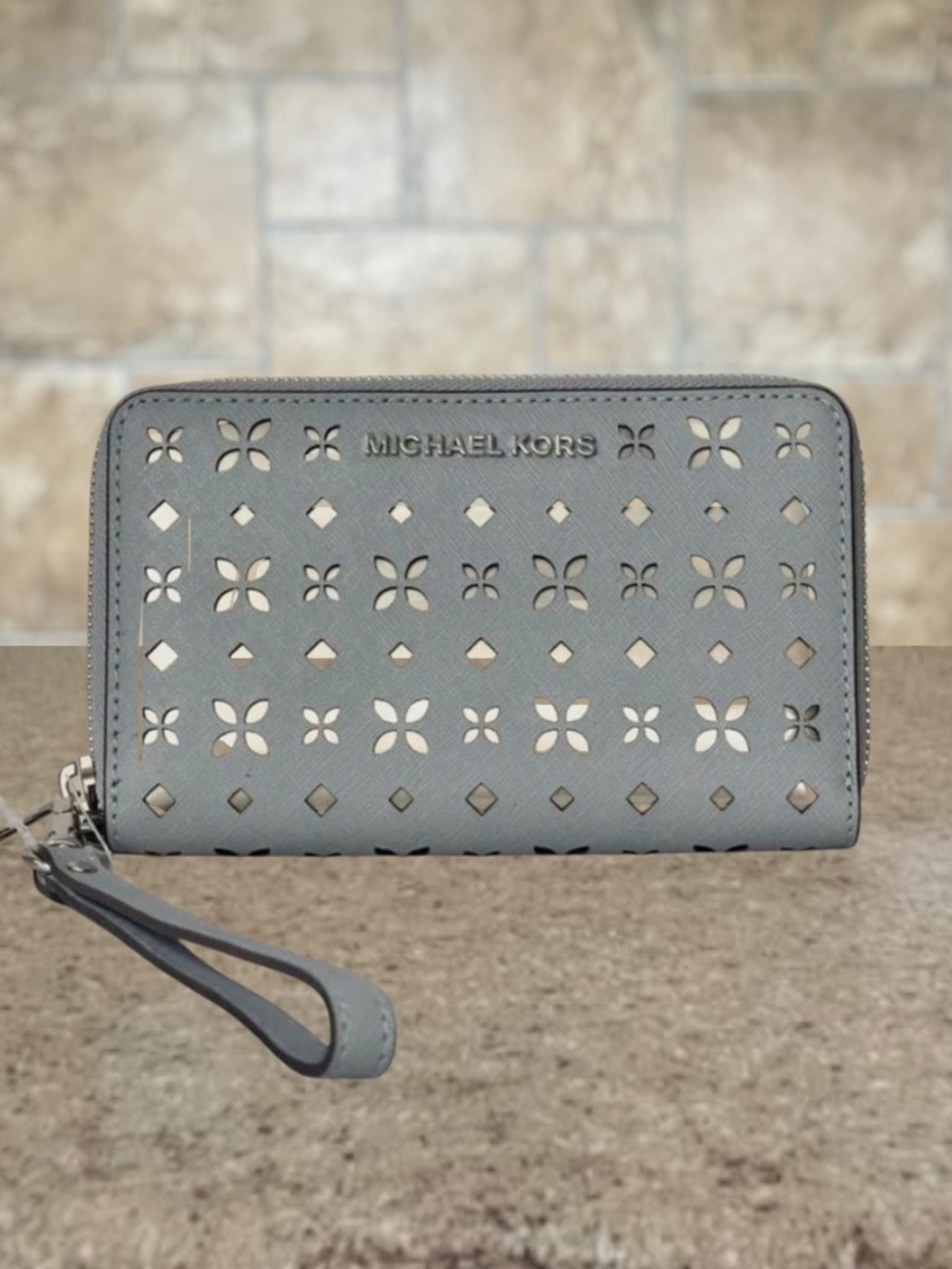 Michael Kors Zip Around Wallet Wristlet Laser Cut Dusty Blue